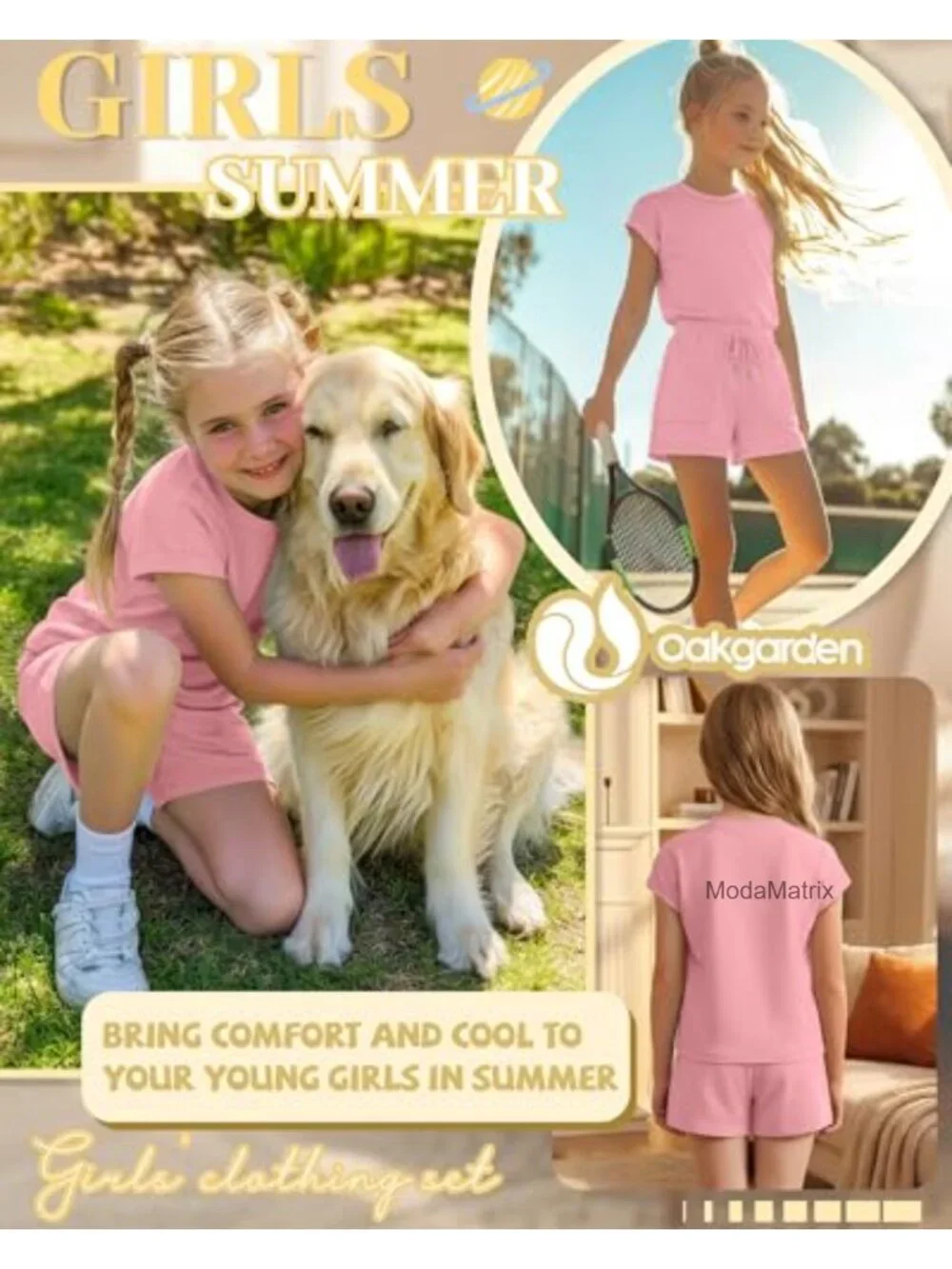 Girls 2 Piece Outfits Cap Sleeve T Shirt and Drawstring Shorts with Pockets
